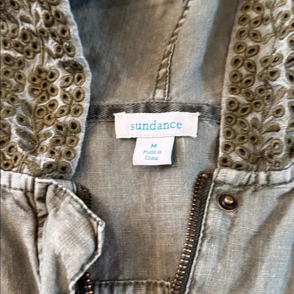 Sundance Grace Eyelet Hooded Linen Utility Jacket in olive green-M-Boho-Read - Picture 3 of 10